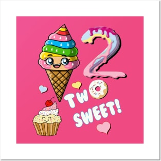 Kids Birthday Two Sweet Cute 2 Year Old Birthday Posters and Art